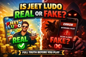 Jeet Ludo app real or fake – detailed guide before playing, showing comparison of legit gameplay with rewards versus scam warnings and withdrawal errors.