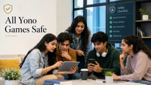 All yono games safe guide showing Indian Gen Z users checking app safety, privacy, and secure access.