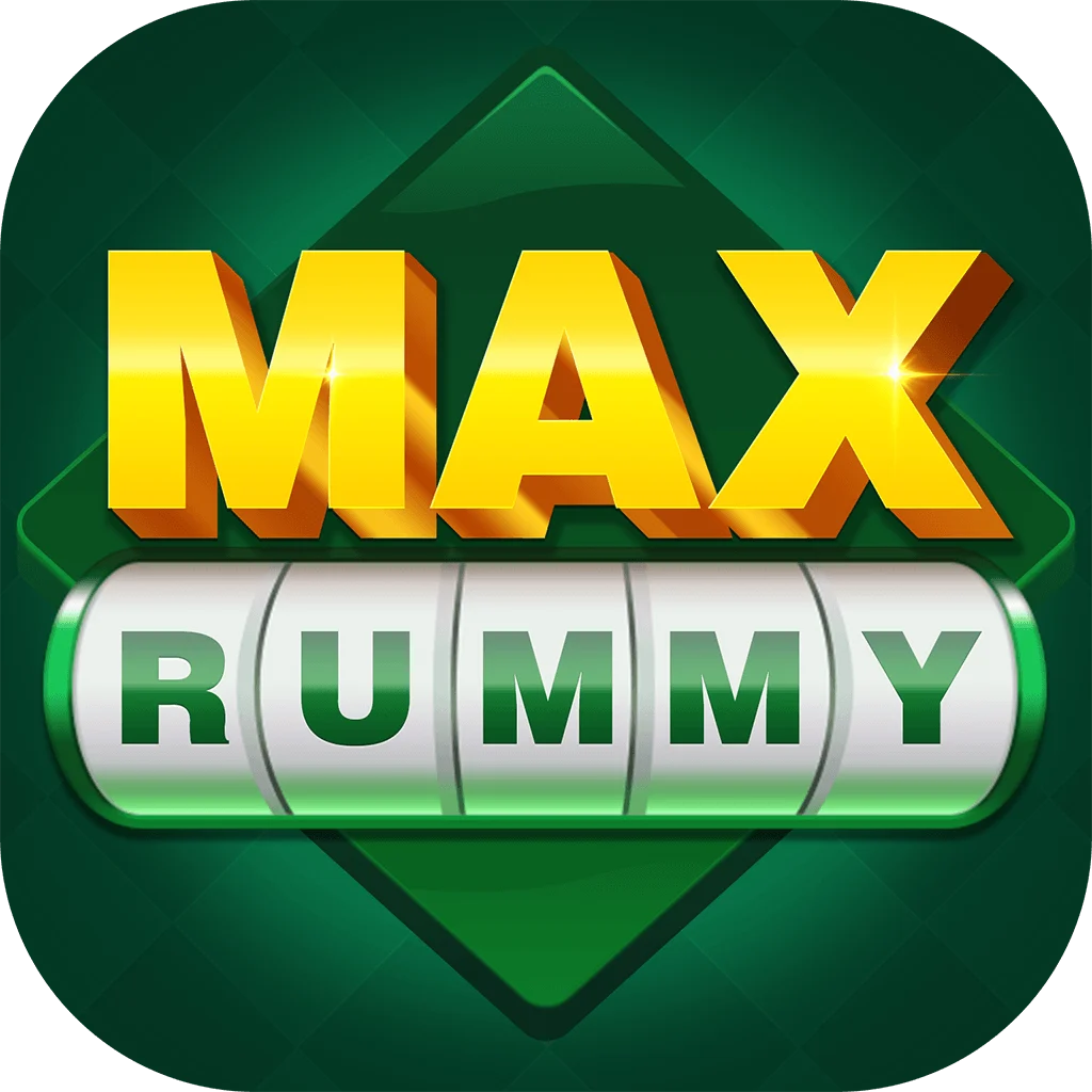 The digital icon for max rummy, displaying large golden letters and white cylindrical blocks on a green diamond-patterned background.